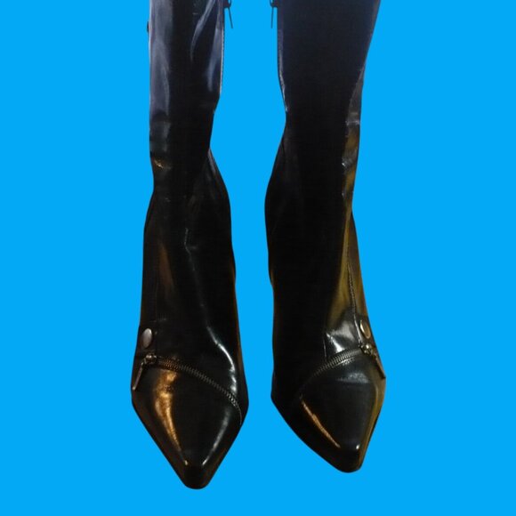 Nine West Black Leather Pointed Toe Ankle Boots Awesome Zipper Accents| SZ US 9M - Picture 6 of 12
